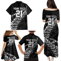 New Zealand Lawn Bowls Custom Family Matching Puletasi and Hawaiian Shirt Black Maori Warrior Tribal Silver Fern - Polynesian Pride