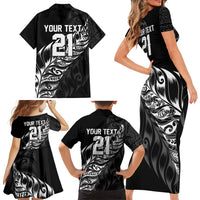 New Zealand Lawn Bowls Custom Family Matching Short Sleeve Bodycon Dress and Hawaiian Shirt Black Maori Warrior Tribal Silver Fern - Polynesian Pride