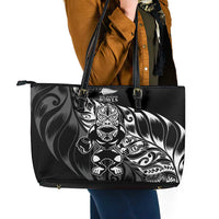 New Zealand Lawn Bowls Leather Tote Bag Black Maori Warrior Tribal Silver Fern - Polynesian Pride