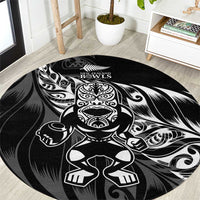 New Zealand Lawn Bowls Round Carpet Black Maori Warrior Tribal Silver Fern - Polynesian Pride