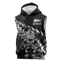 New Zealand Lawn Bowls Custom Sleeveless Hoodie Black Maori Warrior Tribal Silver Fern - Polynesian Pride