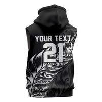 New Zealand Lawn Bowls Custom Sleeveless Zip Hoodie Black Maori Warrior Tribal Silver Fern - Polynesian Pride
