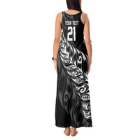 New Zealand Lawn Bowls Custom Tank Maxi Dress Black Maori Warrior Tribal Silver Fern - Polynesian Pride