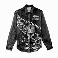 New Zealand Lawn Bowls Custom Women Casual Shirt Black Maori Warrior Tribal Silver Fern - Polynesian Pride