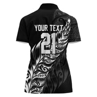 New Zealand Lawn Bowls Custom Women Polo Shirt Black Maori Warrior Tribal Silver Fern - Polynesian Pride