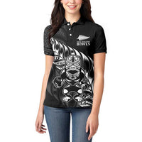 New Zealand Lawn Bowls Custom Women Polo Shirt Black Maori Warrior Tribal Silver Fern - Polynesian Pride