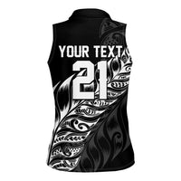 New Zealand Lawn Bowls Custom Women Sleeveless Polo Shirt Black Maori Warrior Tribal Silver Fern - Polynesian Pride