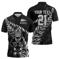 New Zealand Lawn Bowls Custom Zipper Polo Shirt Black Maori Warrior Tribal Silver Fern - Polynesian Pride