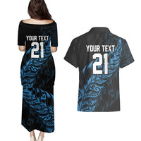 New Zealand Lawn Bowls Custom Couples Matching Puletasi and Hawaiian Shirt Blue Maori Warrior Tribal Silver Fern - Polynesian Pride