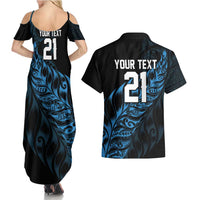 New Zealand Lawn Bowls Custom Couples Matching Summer Maxi Dress and Hawaiian Shirt Blue Maori Warrior Tribal Silver Fern - Polynesian Pride
