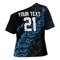 New Zealand Lawn Bowls Custom Cross Shoulder Shirt Blue Maori Warrior Tribal Silver Fern - Polynesian Pride