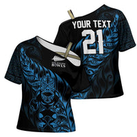 New Zealand Lawn Bowls Custom Cross Shoulder Shirt Blue Maori Warrior Tribal Silver Fern - Polynesian Pride
