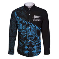 New Zealand Lawn Bowls Custom Family Matching Long Sleeve Bodycon Dress and Hawaiian Shirt Blue Maori Warrior Tribal Silver Fern - Polynesian Pride
