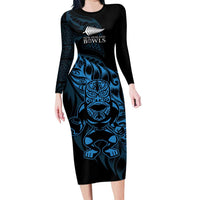New Zealand Lawn Bowls Custom Family Matching Long Sleeve Bodycon Dress and Hawaiian Shirt Blue Maori Warrior Tribal Silver Fern - Polynesian Pride