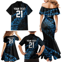 New Zealand Lawn Bowls Custom Family Matching Mermaid Dress and Hawaiian Shirt Blue Maori Warrior Tribal Silver Fern - Polynesian Pride