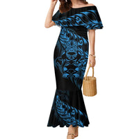 New Zealand Lawn Bowls Custom Family Matching Mermaid Dress and Hawaiian Shirt Blue Maori Warrior Tribal Silver Fern - Polynesian Pride