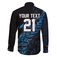 New Zealand Lawn Bowls Custom Family Matching Off Shoulder Maxi Dress and Hawaiian Shirt Blue Maori Warrior Tribal Silver Fern - Polynesian Pride