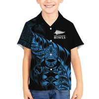 New Zealand Lawn Bowls Custom Family Matching Off Shoulder Maxi Dress and Hawaiian Shirt Blue Maori Warrior Tribal Silver Fern - Polynesian Pride