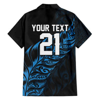 New Zealand Lawn Bowls Custom Family Matching Off Shoulder Short Dress and Hawaiian Shirt Blue Maori Warrior Tribal Silver Fern - Polynesian Pride