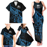 New Zealand Lawn Bowls Custom Family Matching Tank Maxi Dress and Hawaiian Shirt Blue Maori Warrior Tribal Silver Fern - Polynesian Pride