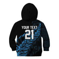 New Zealand Lawn Bowls Custom Kid Hoodie Blue Maori Warrior Tribal Silver Fern - Polynesian Pride