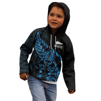 New Zealand Lawn Bowls Custom Kid Hoodie Blue Maori Warrior Tribal Silver Fern - Polynesian Pride