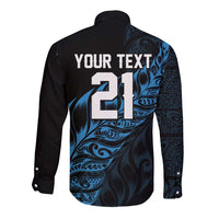 New Zealand Lawn Bowls Custom Long Sleeve Button Shirt Blue Maori Warrior Tribal Silver Fern - Polynesian Pride