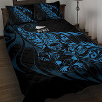 New Zealand Lawn Bowls Quilt Bed Set Blue Maori Warrior Tribal Silver Fern - Polynesian Pride