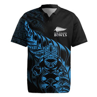 New Zealand Lawn Bowls Custom Rugby Jersey Blue Maori Warrior Tribal Silver Fern - Polynesian Pride