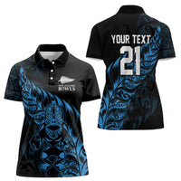 New Zealand Lawn Bowls Custom Women Polo Shirt Blue Maori Warrior Tribal Silver Fern - Polynesian Pride