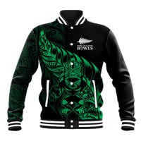 New Zealand Lawn Bowls Custom Baseball Jacket Green Maori Warrior Tribal Silver Fern - Polynesian Pride