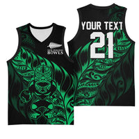 New Zealand Lawn Bowls Custom Basketball Jersey Green Maori Warrior Tribal Silver Fern - Polynesian Pride