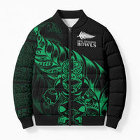 New Zealand Lawn Bowls Custom Bomber Puffer Jacket Green Maori Warrior Tribal Silver Fern - Polynesian Pride