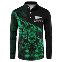 New Zealand Lawn Bowls Custom Button Sweatshirt Green Maori Warrior Tribal Silver Fern - Polynesian Pride