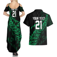 New Zealand Lawn Bowls Custom Couples Matching Summer Maxi Dress and Hawaiian Shirt Green Maori Warrior Tribal Silver Fern - Polynesian Pride