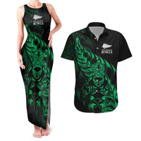 New Zealand Lawn Bowls Custom Couples Matching Tank Maxi Dress and Hawaiian Shirt Green Maori Warrior Tribal Silver Fern - Polynesian Pride