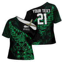 New Zealand Lawn Bowls Custom Cross Shoulder Shirt Green Maori Warrior Tribal Silver Fern LT9 - Polynesian Pride
