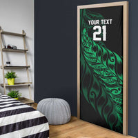 New Zealand Lawn Bowls Custom Door Cover Green Maori Warrior Tribal Silver Fern - Polynesian Pride