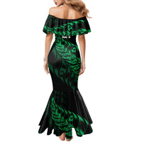 New Zealand Lawn Bowls Custom Family Matching Mermaid Dress and Hawaiian Shirt Green Maori Warrior Tribal Silver Fern - Polynesian Pride