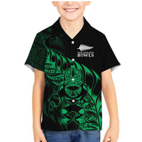 New Zealand Lawn Bowls Custom Family Matching Mermaid Dress and Hawaiian Shirt Green Maori Warrior Tribal Silver Fern - Polynesian Pride