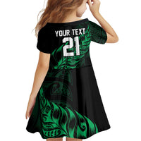 New Zealand Lawn Bowls Custom Family Matching Off The Shoulder Long Sleeve Dress and Hawaiian Shirt Green Maori Warrior Tribal Silver Fern - Polynesian Pride