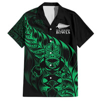 New Zealand Lawn Bowls Custom Family Matching Off The Shoulder Long Sleeve Dress and Hawaiian Shirt Green Maori Warrior Tribal Silver Fern - Polynesian Pride