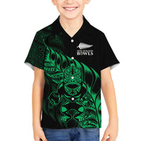 New Zealand Lawn Bowls Custom Family Matching Off Shoulder Maxi Dress and Hawaiian Shirt Green Maori Warrior Tribal Silver Fern - Polynesian Pride