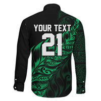 New Zealand Lawn Bowls Custom Family Matching Off Shoulder Short Dress and Hawaiian Shirt Green Maori Warrior Tribal Silver Fern - Polynesian Pride