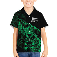 New Zealand Lawn Bowls Custom Family Matching Puletasi and Hawaiian Shirt Green Maori Warrior Tribal Silver Fern LT9 Son's Shirt Green - Polynesian Pride