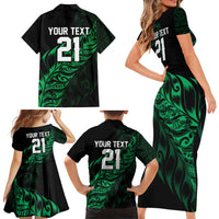 New Zealand Lawn Bowls Custom Family Matching Short Sleeve Bodycon Dress and Hawaiian Shirt Green Maori Warrior Tribal Silver Fern - Polynesian Pride