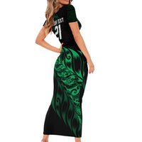 New Zealand Lawn Bowls Custom Family Matching Short Sleeve Bodycon Dress and Hawaiian Shirt Green Maori Warrior Tribal Silver Fern - Polynesian Pride