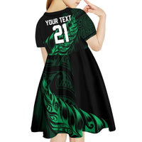 New Zealand Lawn Bowls Custom Kid Short Sleeve Dress Green Maori Warrior Tribal Silver Fern - Polynesian Pride