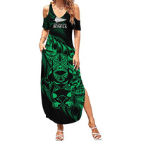 New Zealand Lawn Bowls Custom Summer Maxi Dress Green Maori Warrior Tribal Silver Fern - Polynesian Pride