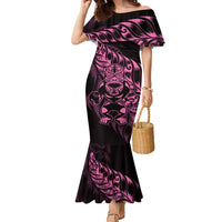 New Zealand Lawn Bowls Custom Family Matching Mermaid Dress and Hawaiian Shirt Pink Maori Warrior Tribal Silver Fern - Polynesian Pride